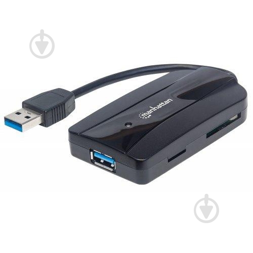 USB-хаб Manhattan + Card Reader 3-port USB3.0 black (163590) - фото 1