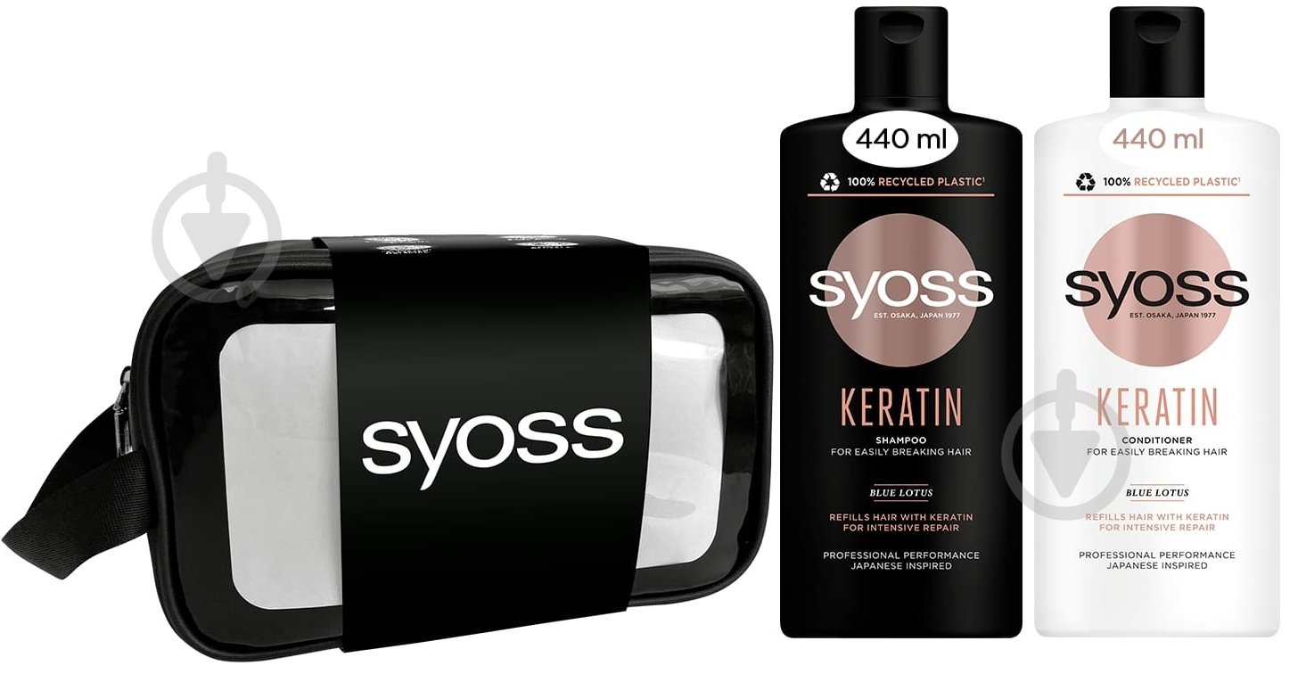 Набор подарочный для женщин Syoss Keratin Косметичка + Шампунь 440 мл + Бальзам 440 мл - фото 1