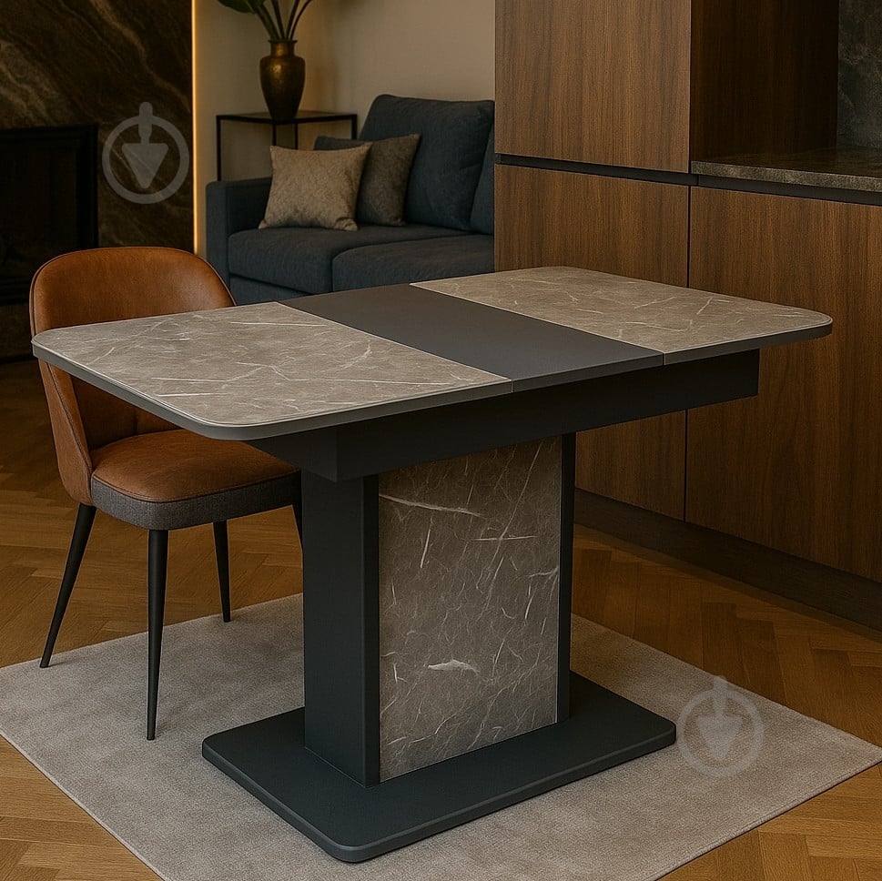 Стол обеденный Бостон-В 1100(1450)x700x740мм мрамор серый/серый - фото 2 Стол обеденный Бостон-В 1100(1450)x700x740мм мрамор серый/серый - фото 2