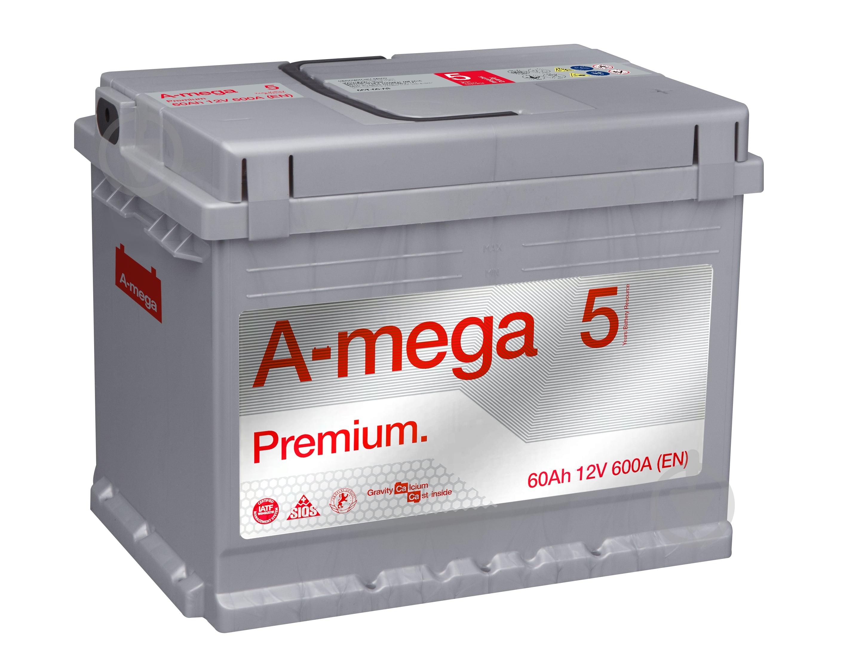 Аккумулятор автомобильный A-MEGA Premium 60Ah 600A 12V «+» справа - фото 1
