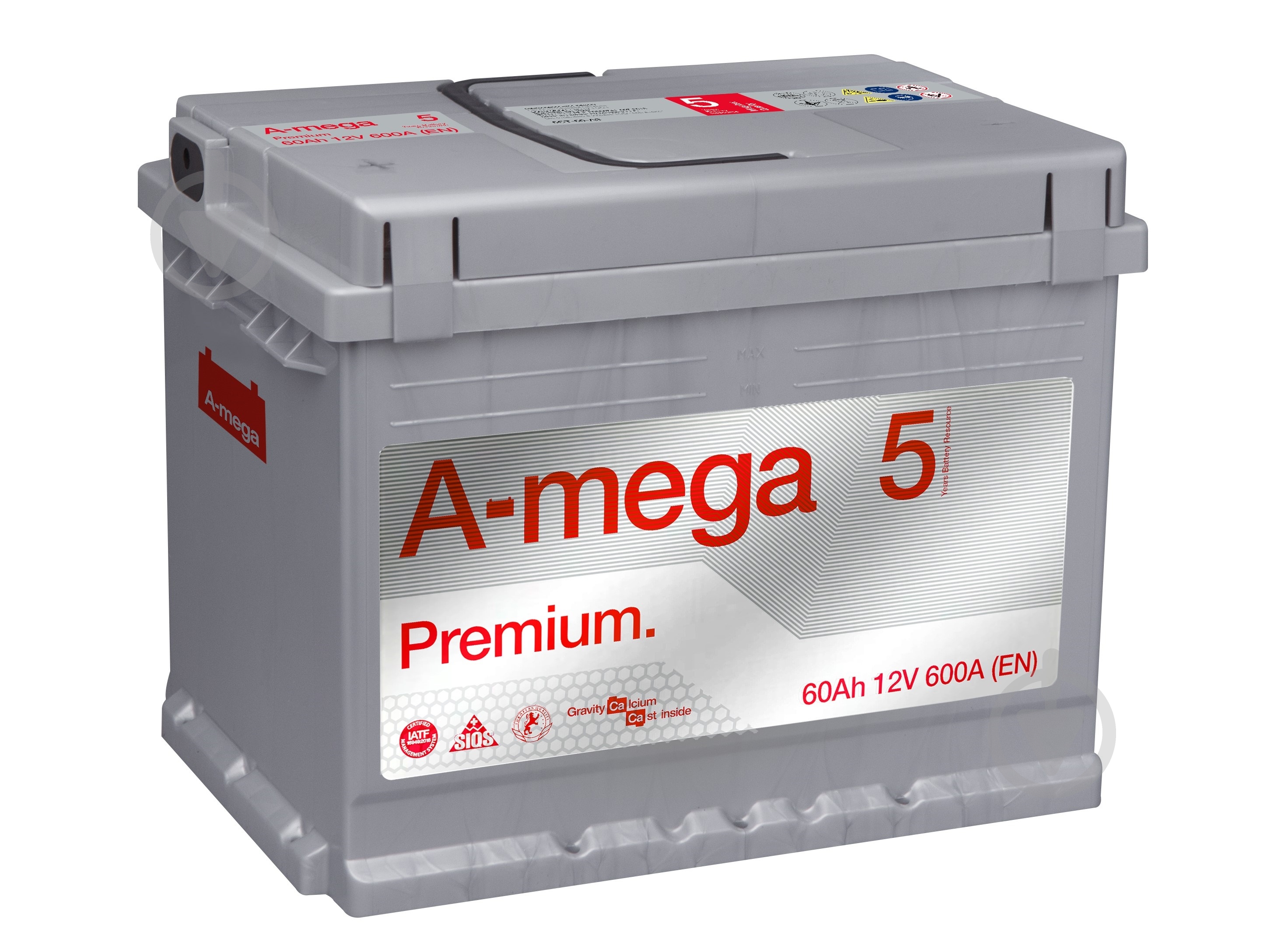 Аккумулятор автомобильный A-MEGA Premium 60Ah 600A 12V «+» слева - фото 1