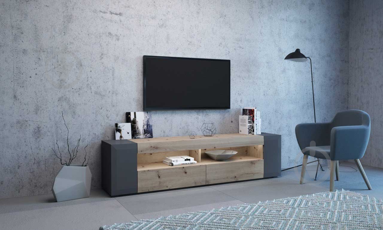 Тумба под ТВ Hampton 140 антрацит / 1400x500x420 мм дуб артизан - фото 2