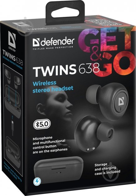 Наушники Defender Twins 638 TWS Bluetooth black (63638) - фото 8