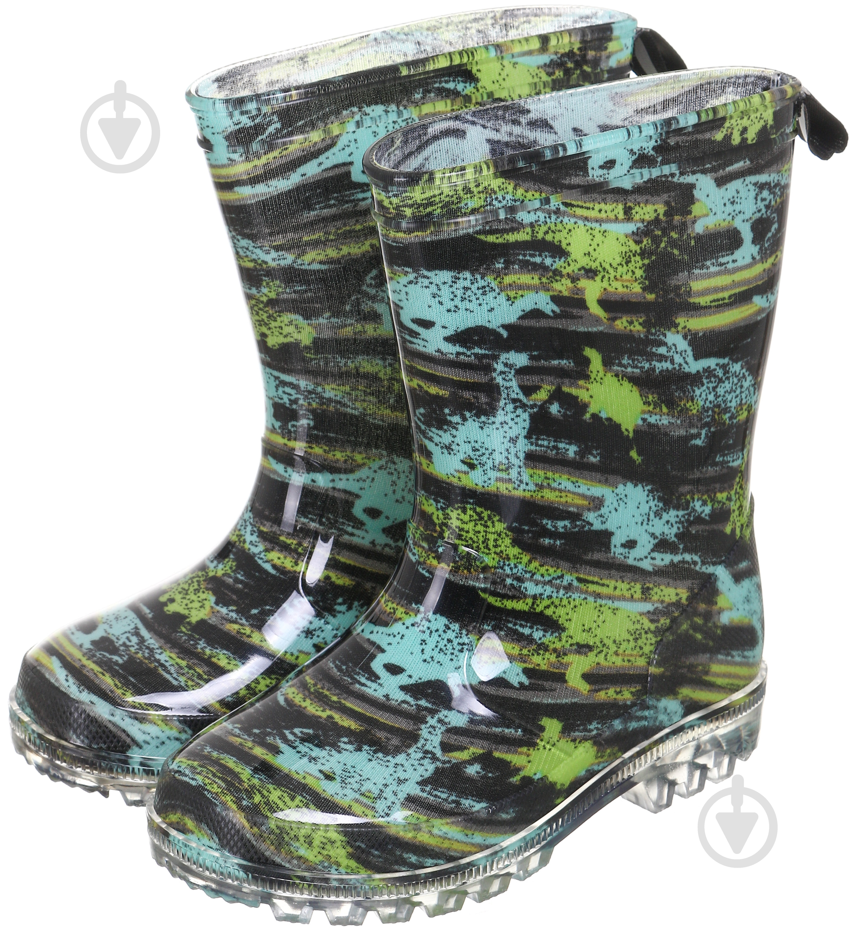 Сапоги резиновые для мальчиков Динозавр KP26 размер 27 черный с зеленым - фото 1 Сапоги резиновые для мальчиков Динозавр KP26 размер 27 черный с зеленым - фото 1