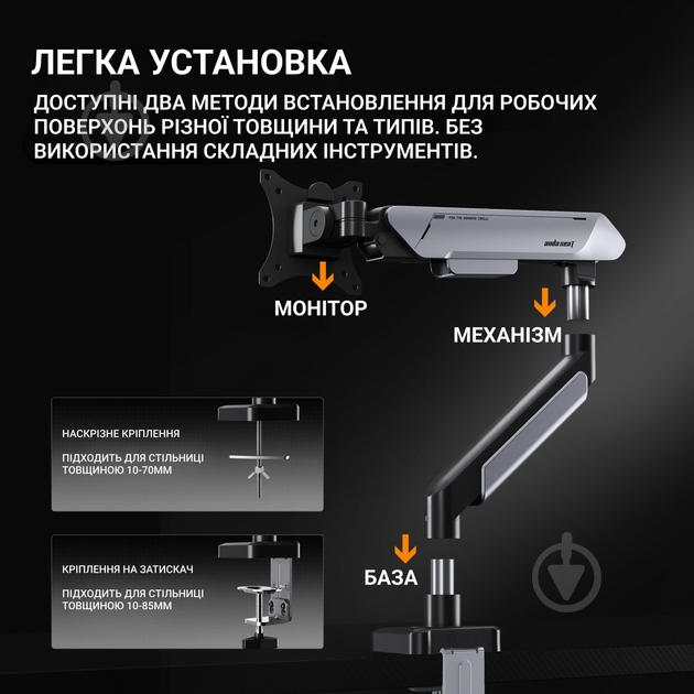 Кріплення для монітора Anda Seat Stealth PRO II (AD-W-A9-1S-BO) поворотно-похилі 17"-42" чорний із помаранчевим - фото 17