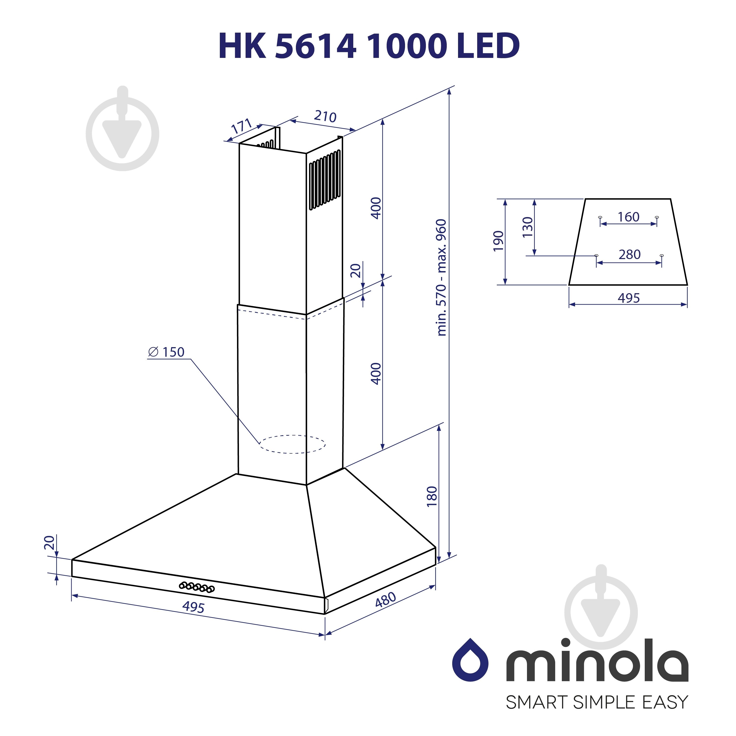 Витяжка Minola HK 5614 I 1000 LED купольна - фото 11