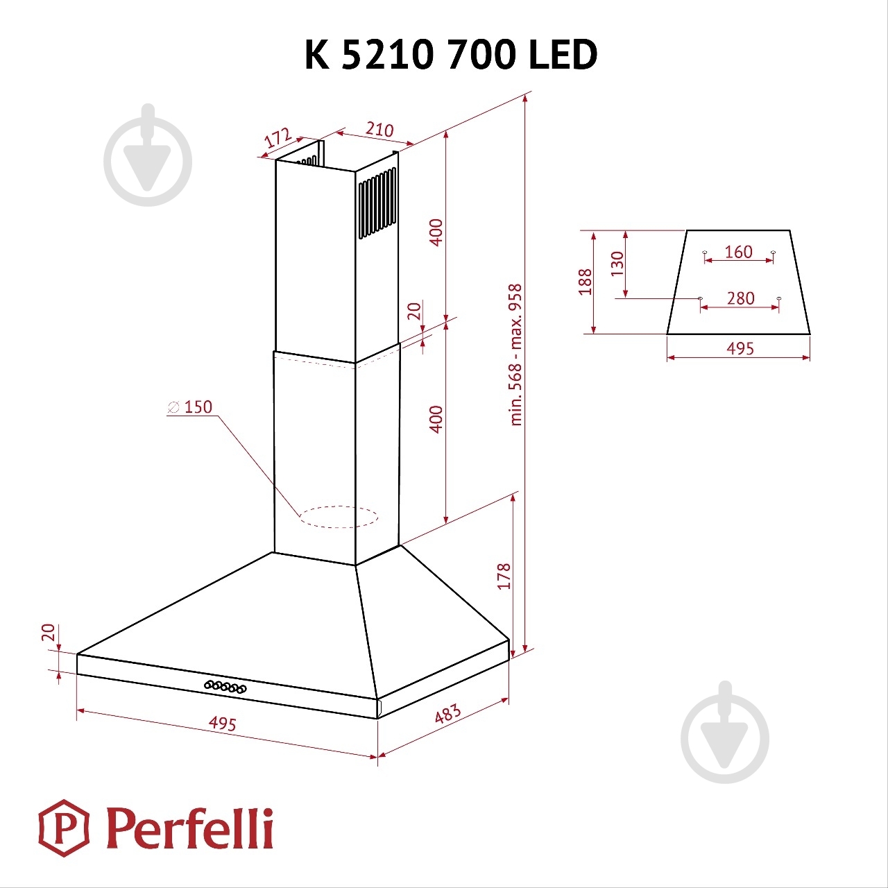 Вытяжка Perfelli K 5210 I 700 LED купольная - фото 11