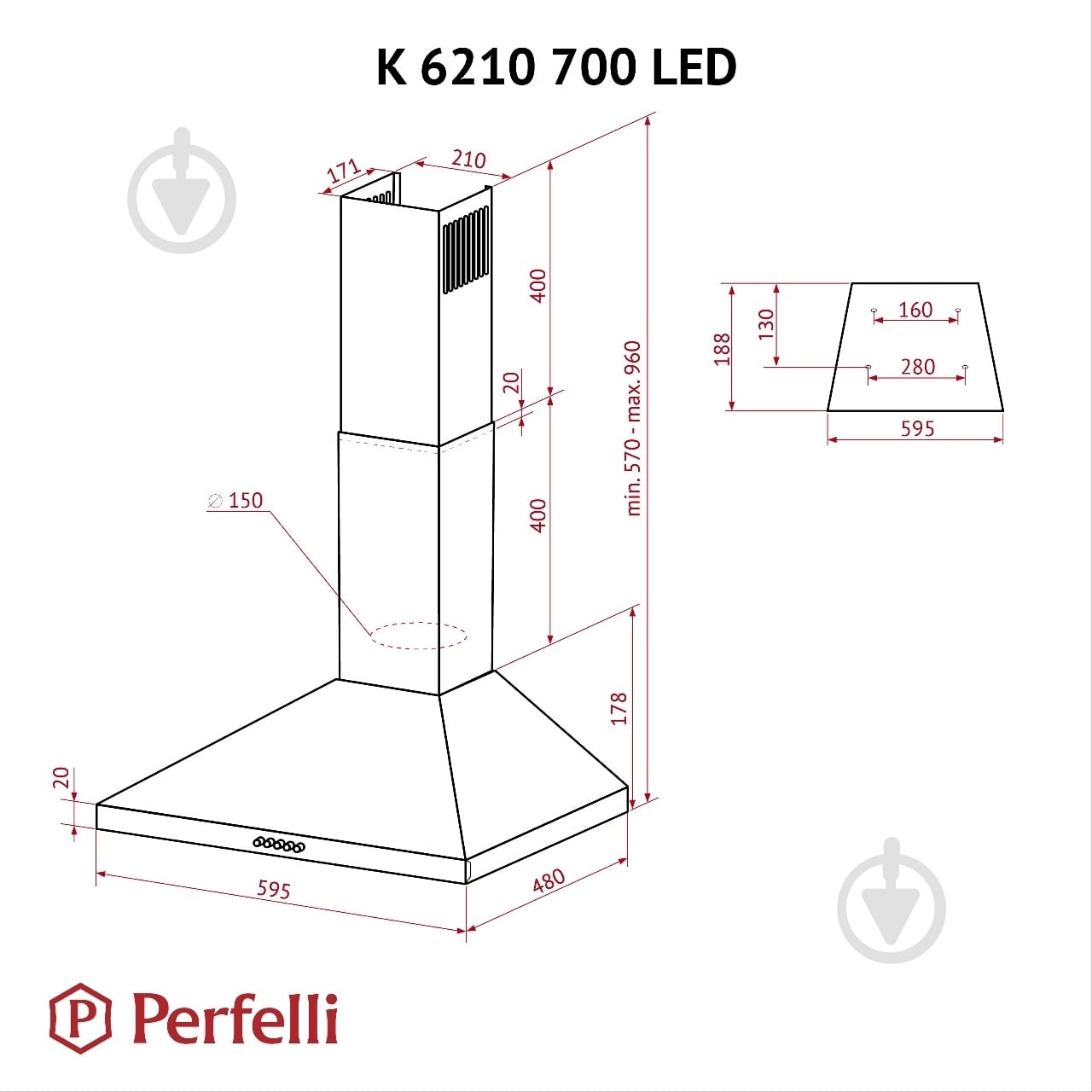 Вытяжка Perfelli K 6210 I 700 LED купольная - фото 11 Вытяжка Perfelli K 6210 I 700 LED купольная - фото 11