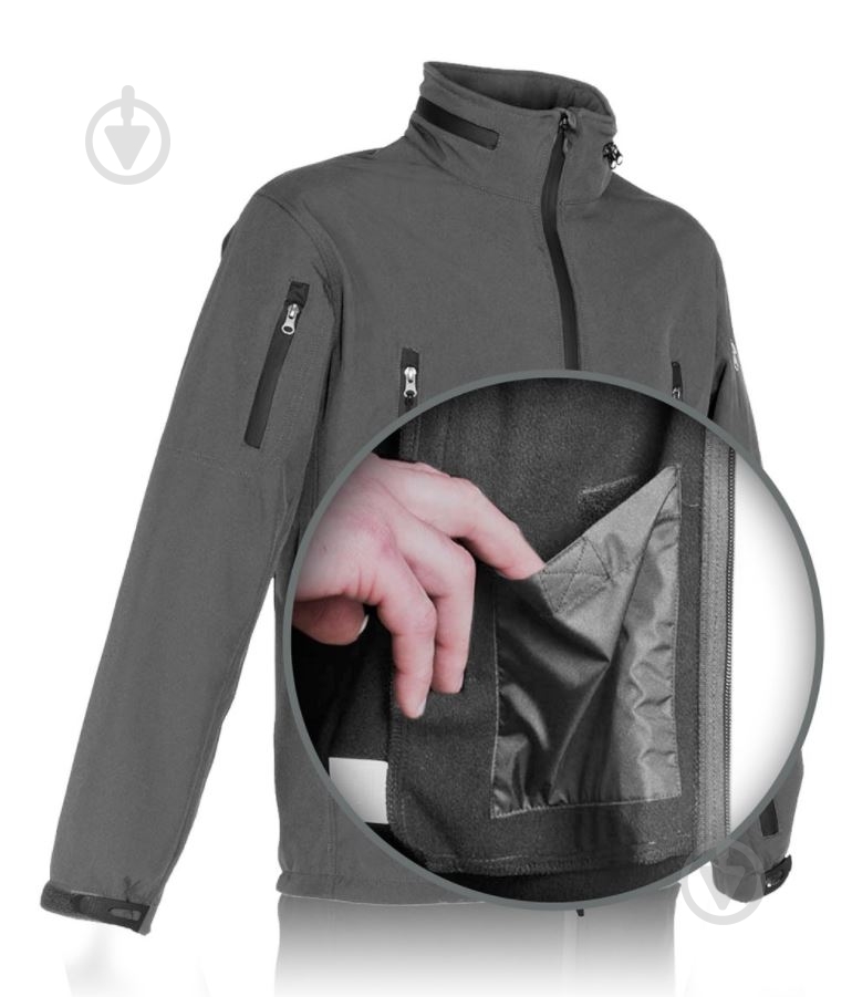 Куртка мужская демисезонная TORNADO "СОФТШЕЛЛ" Р 52-54. Рост 182-188cм р.L серая - фото 4 Куртка мужская демисезонная TORNADO "СОФТШЕЛЛ" Р 52-54. Рост 182-188cм р.L серая - фото 4