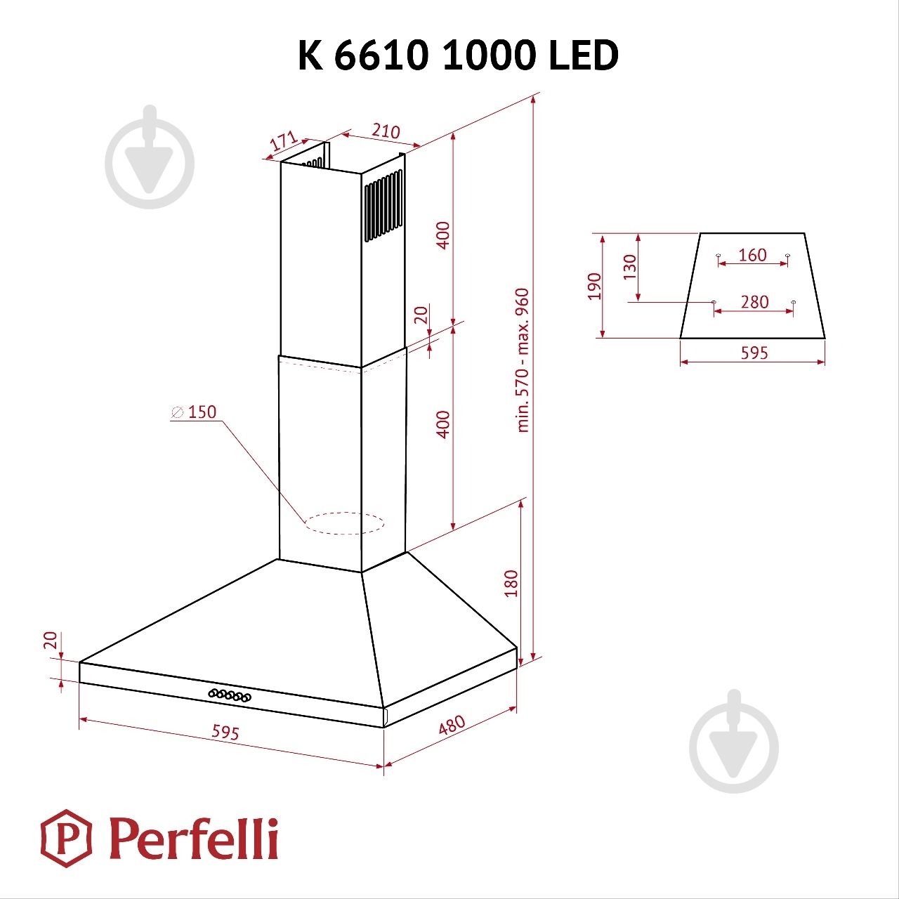 Витяжка Perfelli K 6610 I 1000 LED купольна - фото 11