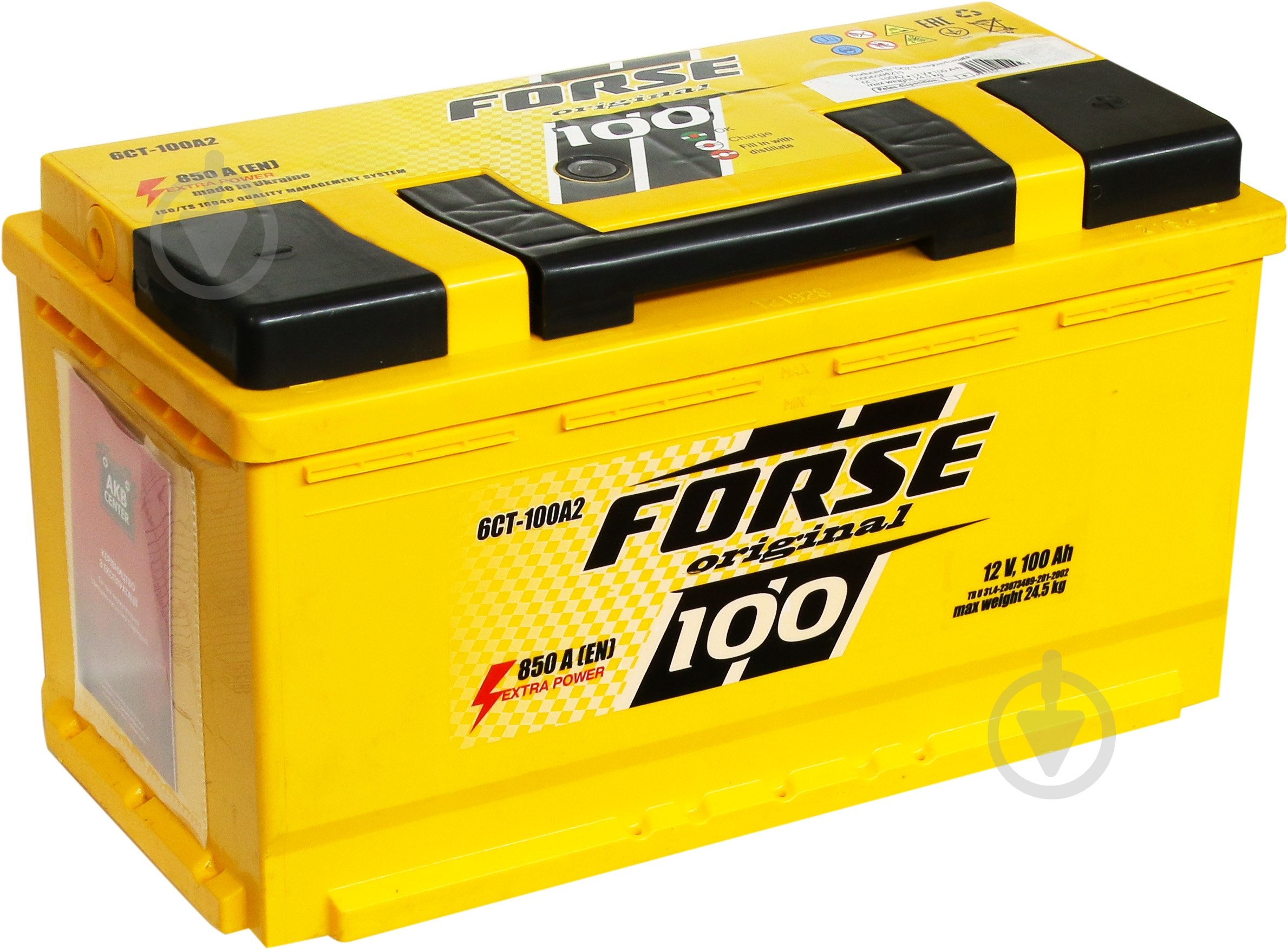 Акумулятор автомобільний Forse 6СТ Євро 100Ah 850A 12V «+» праворуч - фото 1