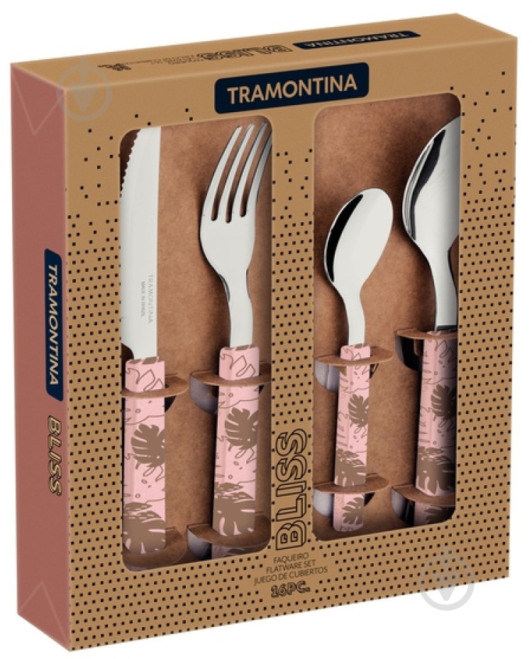 Набір столових приборів Tramontina Bliss 16 предметів Pastel Pink (29899/129) - фото 2 Набір столових приборів Tramontina Bliss 16 предметів Pastel Pink (29899/129) - фото 2