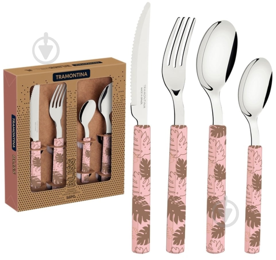 Набір столових приборів Tramontina Bliss 16 предметів Pastel Pink (29899/129) - фото 4 Набір столових приборів Tramontina Bliss 16 предметів Pastel Pink (29899/129) - фото 4