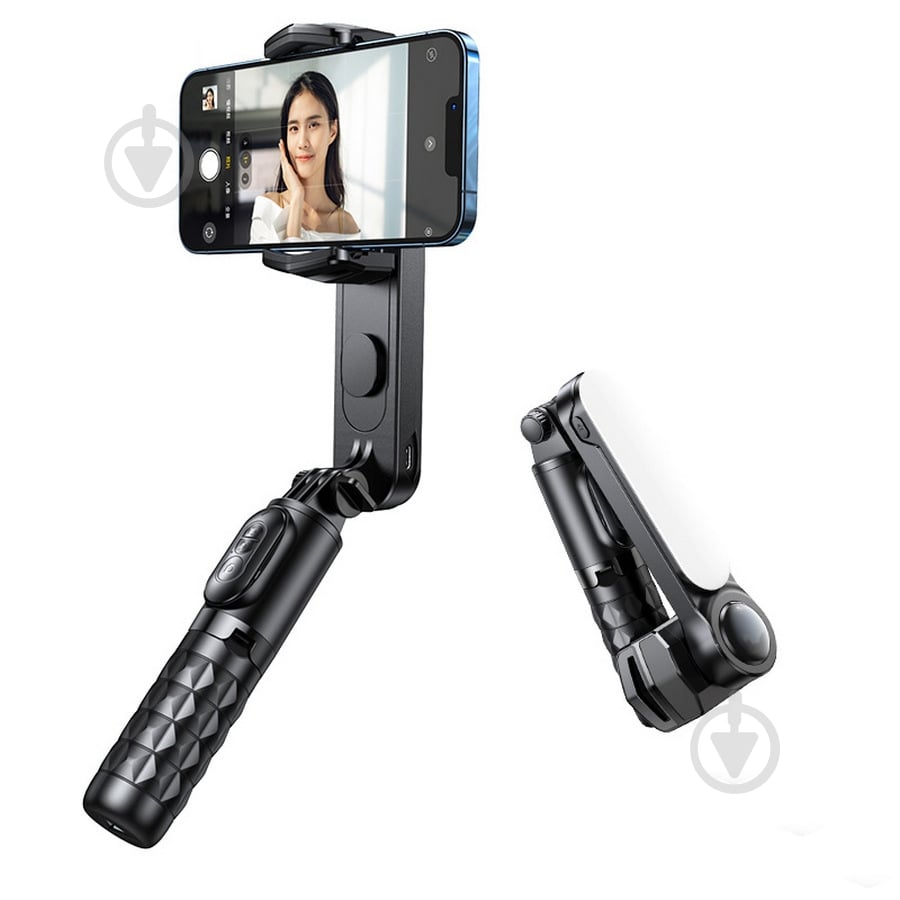 Держатель для смартфона Q09 Mini Electric Gimbal Stabilizer Extendable Selfie Stick Tripod Bluetooth Remote Control (6975068272314) RTAKO [019] Black - фото 1