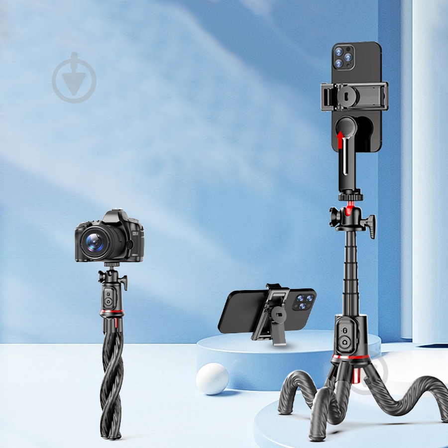 Трипод RTAKO C03 Octopus Extendable Tripod Selfie Stick with Detachable Phone Holder Black (6942063212416) - фото 9