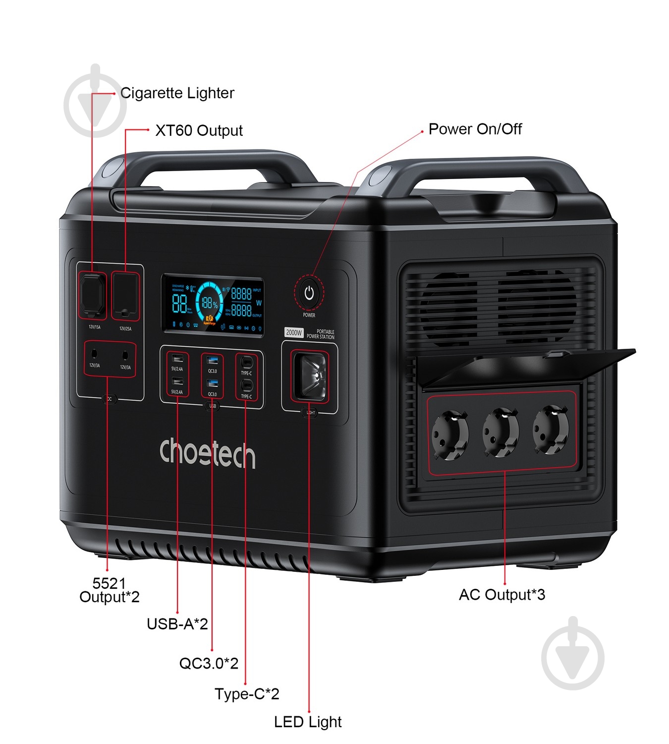 Зарядна станція Choetech BS006-EU-BK (1997 Вт·год) - фото 4