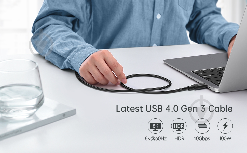 Кабель Choetech XCC-1028-BK, USB4 (40Gbps) Power Delivery 100 Вт, 8K@60Hz 0,8 м black (XCC-1028-BK) - фото 7