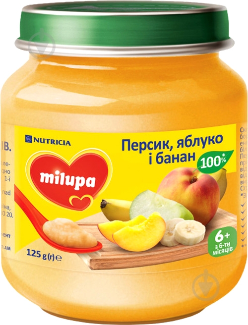 Пюре Milupa яблоко, банан и персик 125 г - фото 1