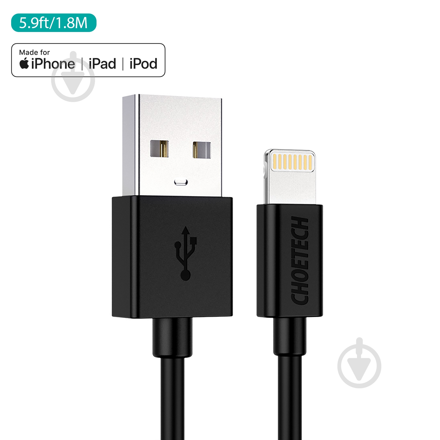 Кабель Choetech IP0027-BK USB-А/Lightning MFI 1,8 м черный (IP0027-BK) - фото 2 Кабель Choetech IP0027-BK USB-А/Lightning MFI 1,8 м черный (IP0027-BK) - фото 2