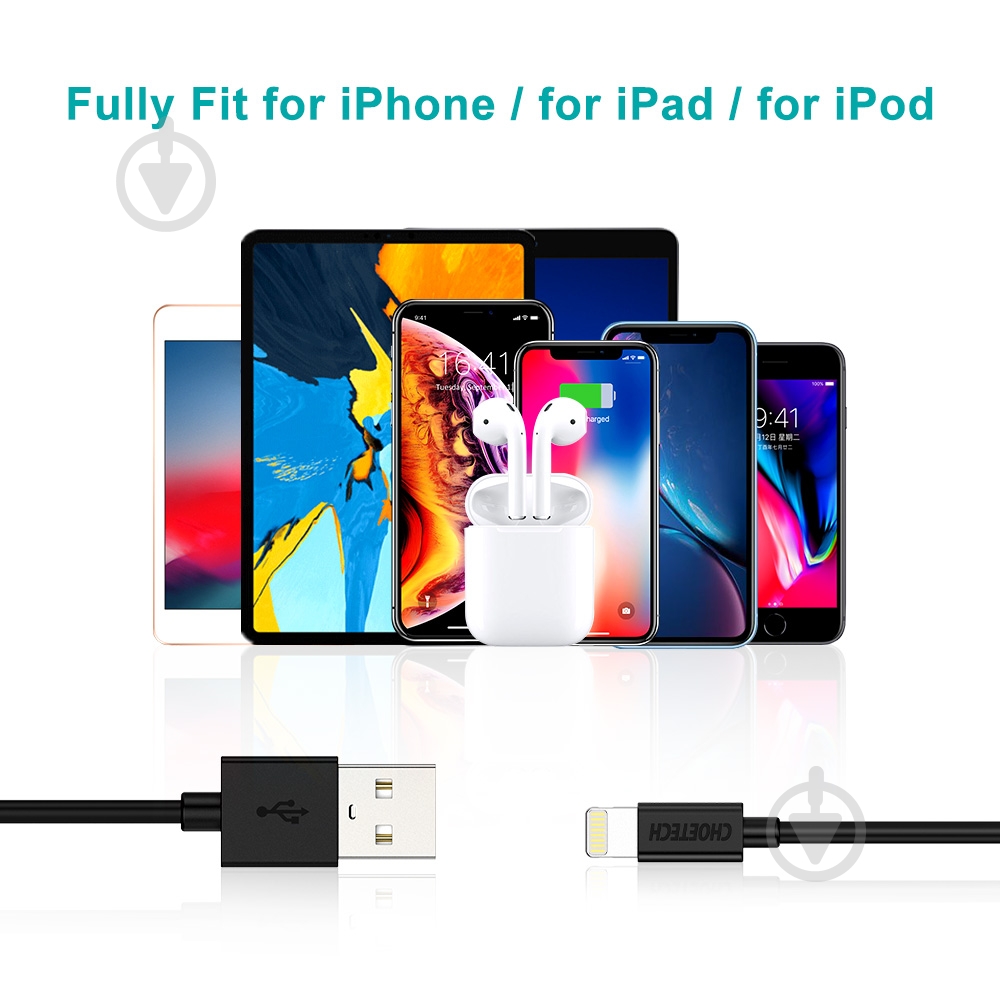 Кабель Choetech IP0027-BK USB-А/Lightning MFI 1,8 м черный (IP0027-BK) - фото 7 Кабель Choetech IP0027-BK USB-А/Lightning MFI 1,8 м черный (IP0027-BK) - фото 7
