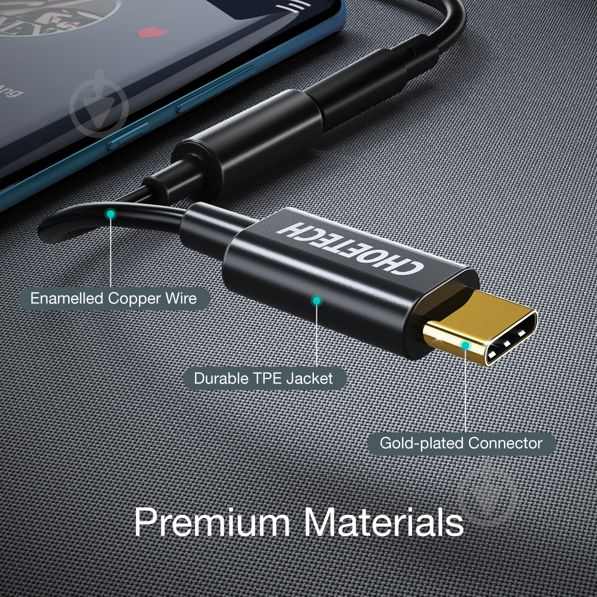 Адаптер для наушников Choetech Type-C - стерео-аудио 3.5 мм черный (AUX003-BK) - фото 8