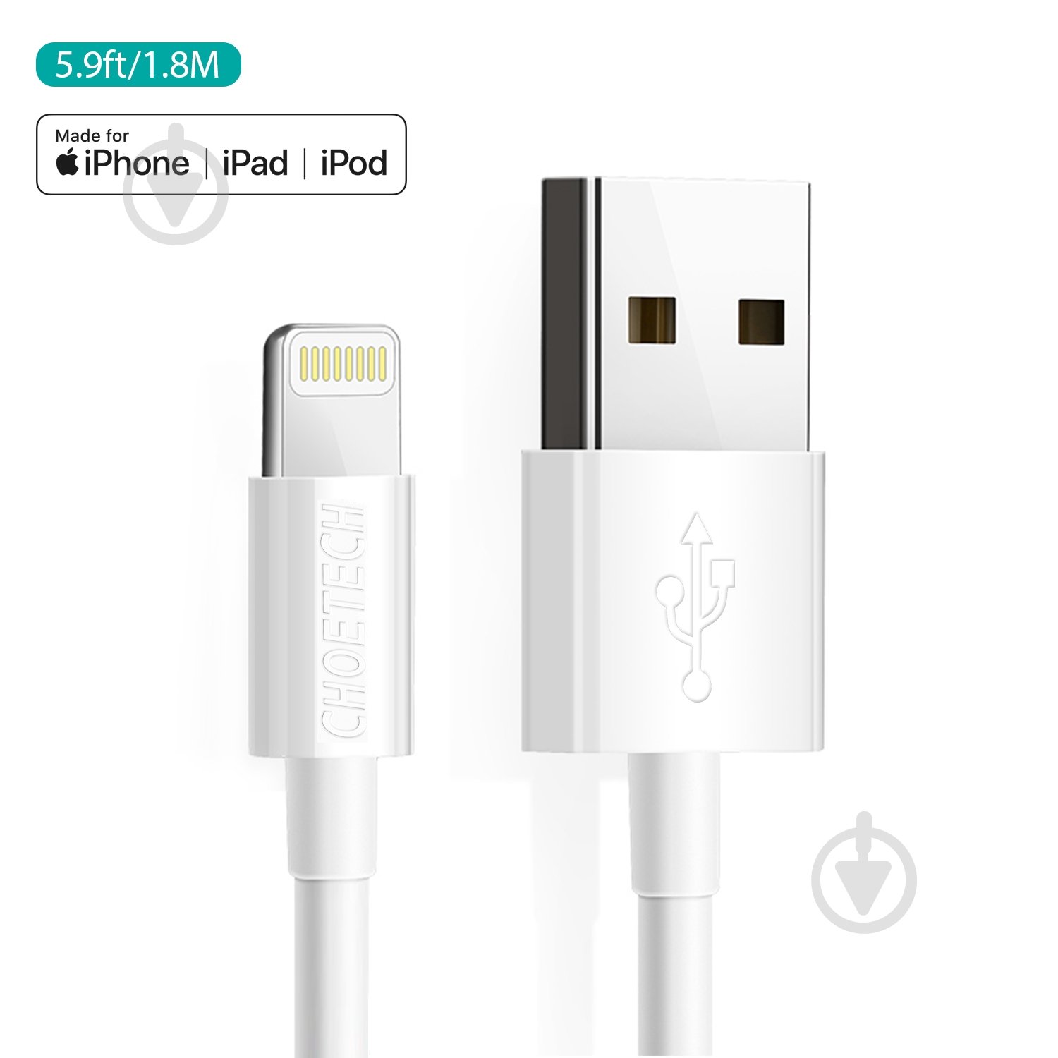 Кабель Choetech IP0027-WH USB-А/Lightning MFI 1,8 м белый (IP0027-WH) - фото 2 Кабель Choetech IP0027-WH USB-А/Lightning MFI 1,8 м белый (IP0027-WH) - фото 2