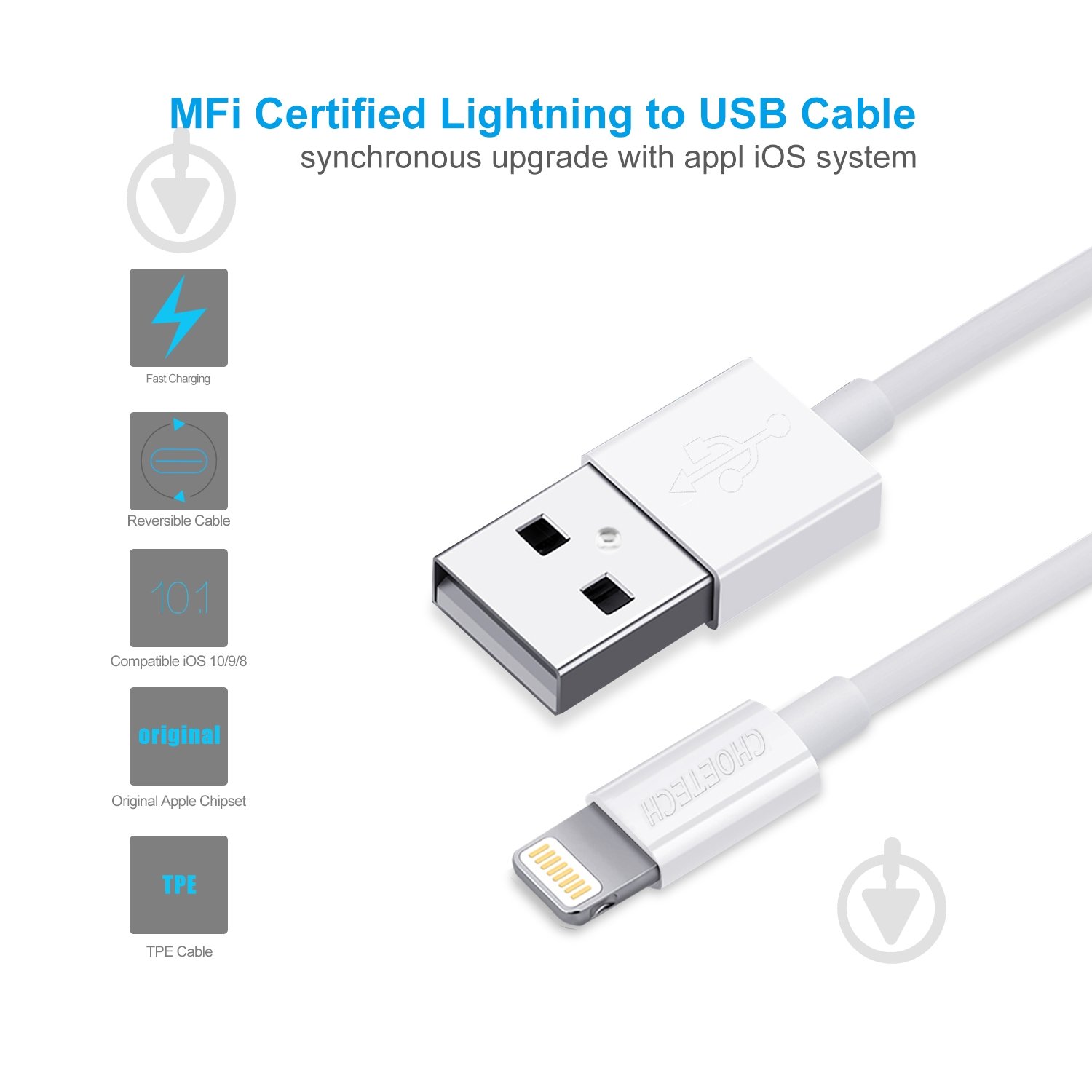Кабель Choetech IP0027-WH USB-А/Lightning MFI 1,8 м белый (IP0027-WH) - фото 5 Кабель Choetech IP0027-WH USB-А/Lightning MFI 1,8 м белый (IP0027-WH) - фото 5
