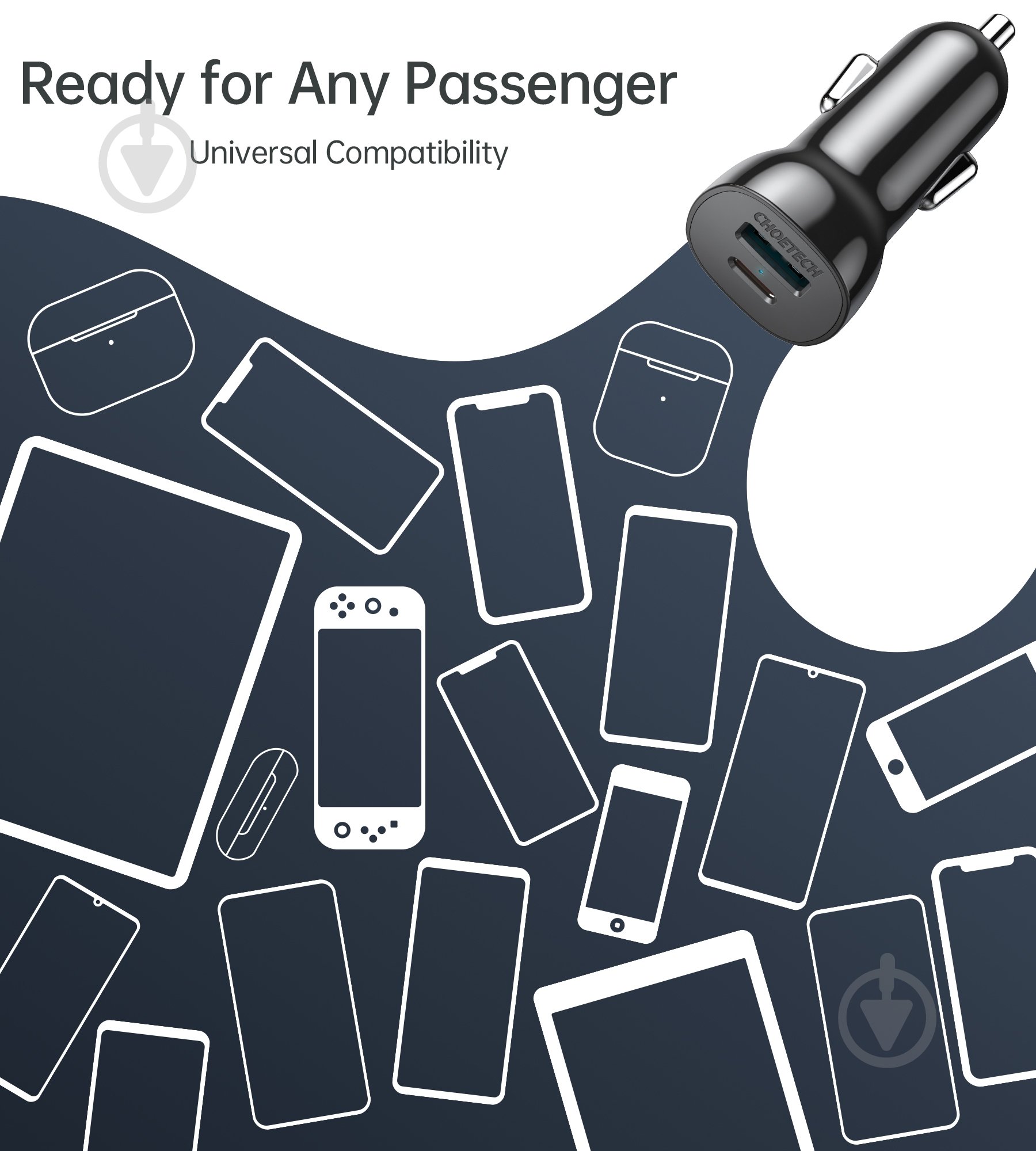 Автомобильное зарядное устройство Choetech TC0005-BK USB-A/USB-C 20Вт QC3.0/PD - фото 5 Автомобильное зарядное устройство Choetech TC0005-BK USB-A/USB-C 20Вт QC3.0/PD - фото 5