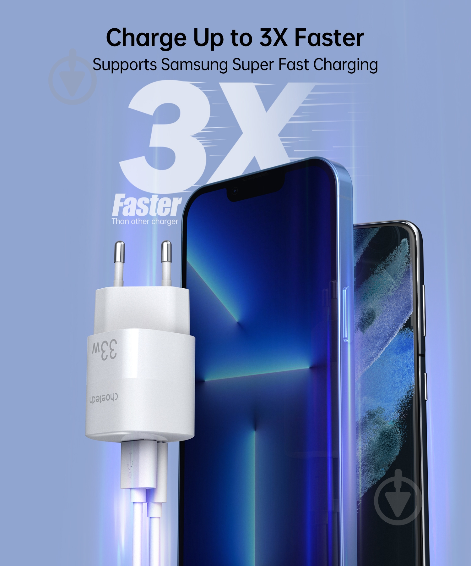 Мережевий зарядний пристрій Choetech PD5006-EU-WH GaN USB-A/USB-C 33Вт QC3.0/PD/PPS - фото 5 Мережевий зарядний пристрій Choetech PD5006-EU-WH GaN USB-A/USB-C 33Вт QC3.0/PD/PPS - фото 5