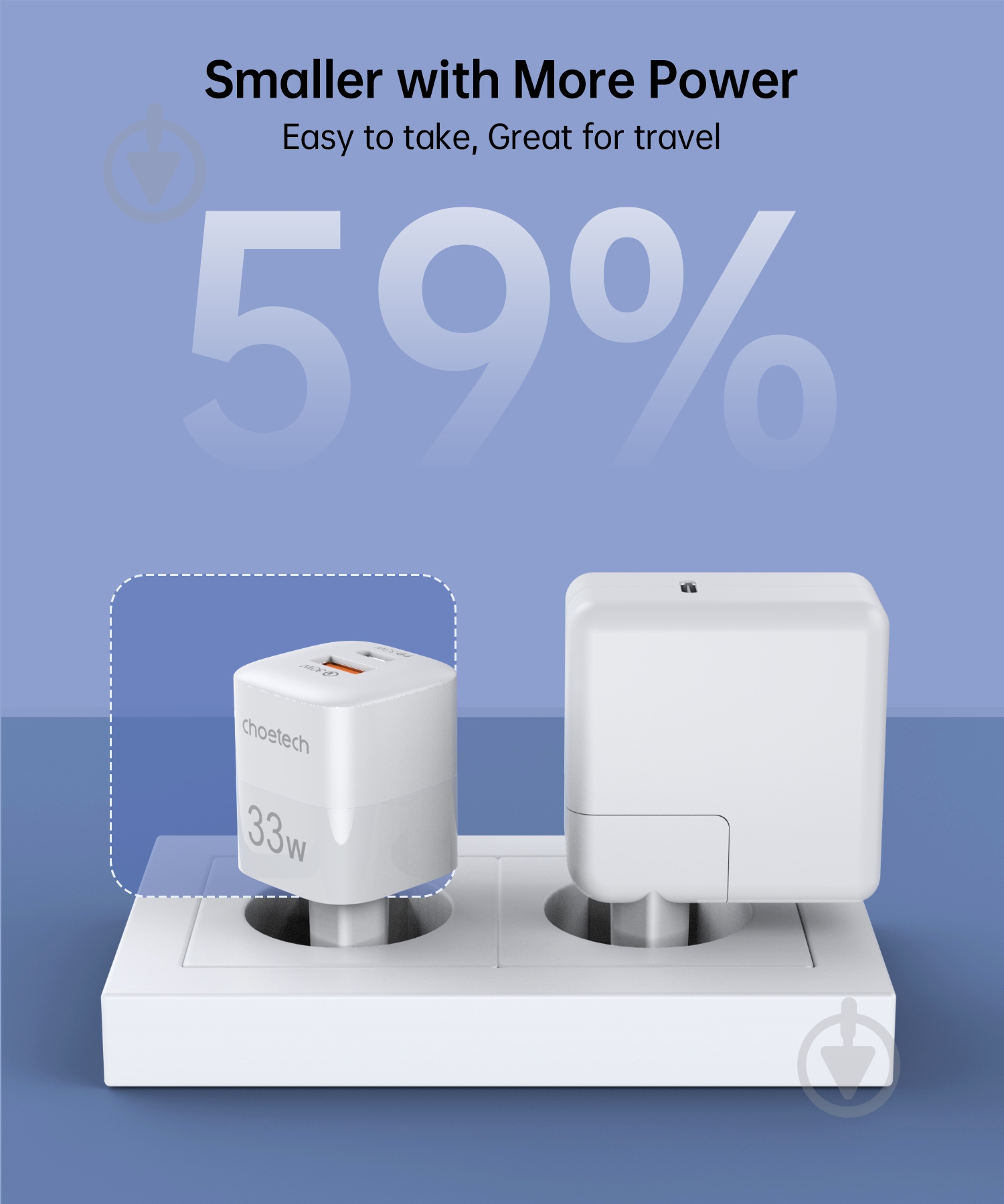 Мережевий зарядний пристрій Choetech PD5006-EU-WH GaN USB-A/USB-C 33Вт QC3.0/PD/PPS - фото 6 Мережевий зарядний пристрій Choetech PD5006-EU-WH GaN USB-A/USB-C 33Вт QC3.0/PD/PPS - фото 6