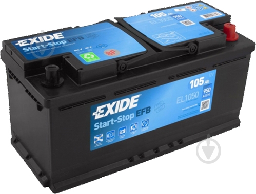 Аккумулятор автомобильный EXIDE Start-Stop EFB 105Ah 950A «+» справа (EL1050) - фото 1
