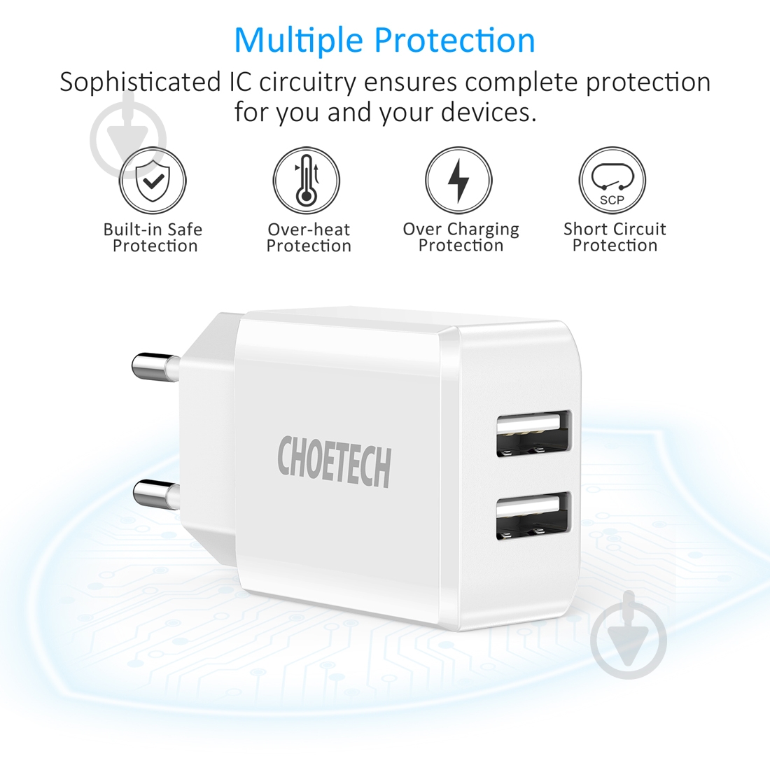 Сетевое зарядное устройство Choetech C0030EU-WH - фото 3 Сетевое зарядное устройство Choetech C0030EU-WH - фото 3