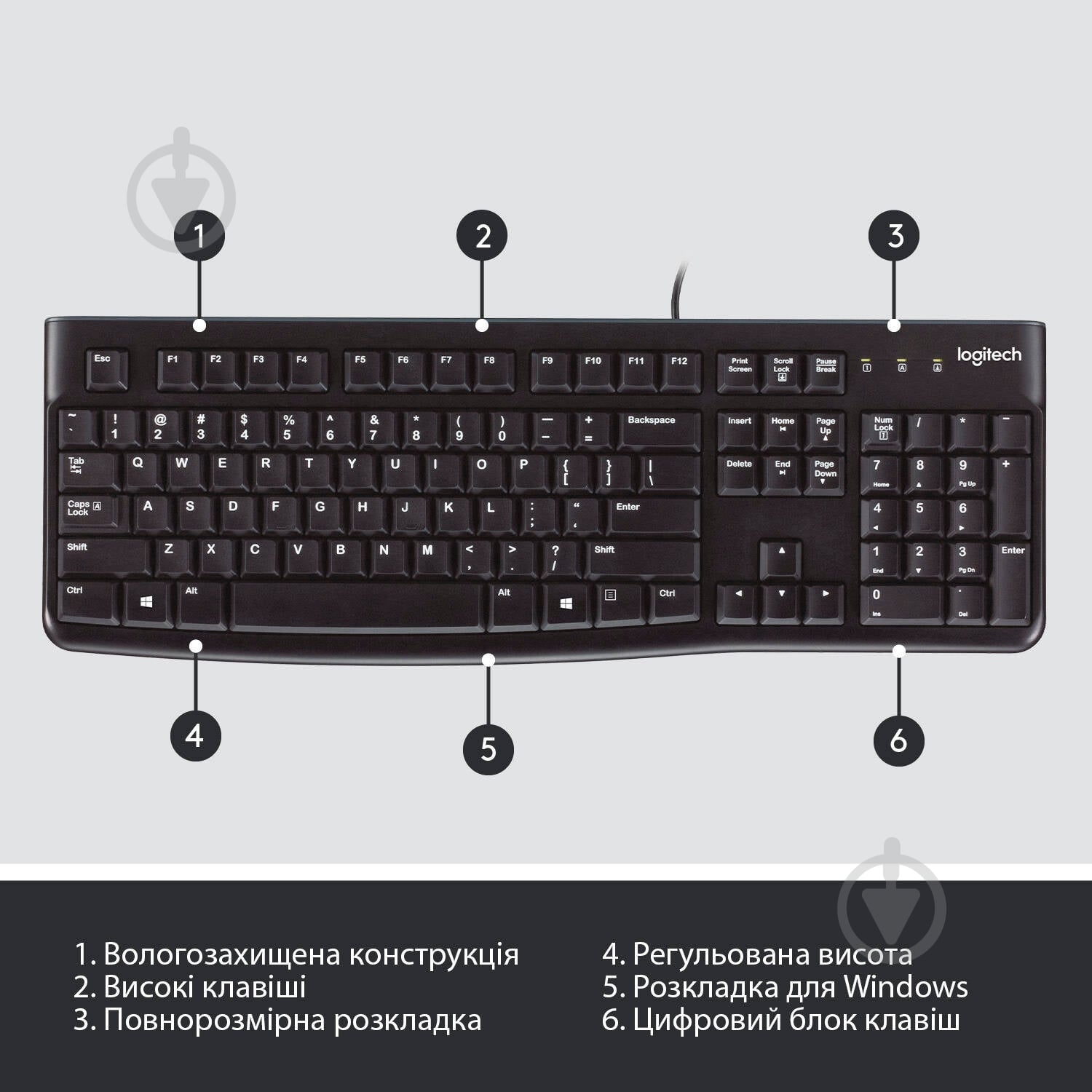 Клавіатура Logitech Keyboard K120 USB RUS OEM (920-002522) black - фото 6
