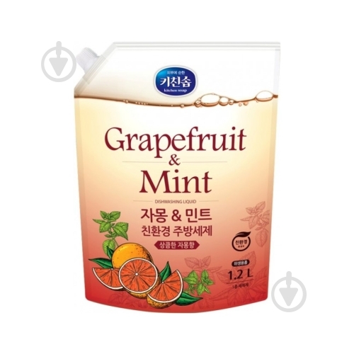 Засіб для ручного миття посуду Mukunghwa Грейпфрут і м'ята (запасний блок) 1,2 л - фото 1