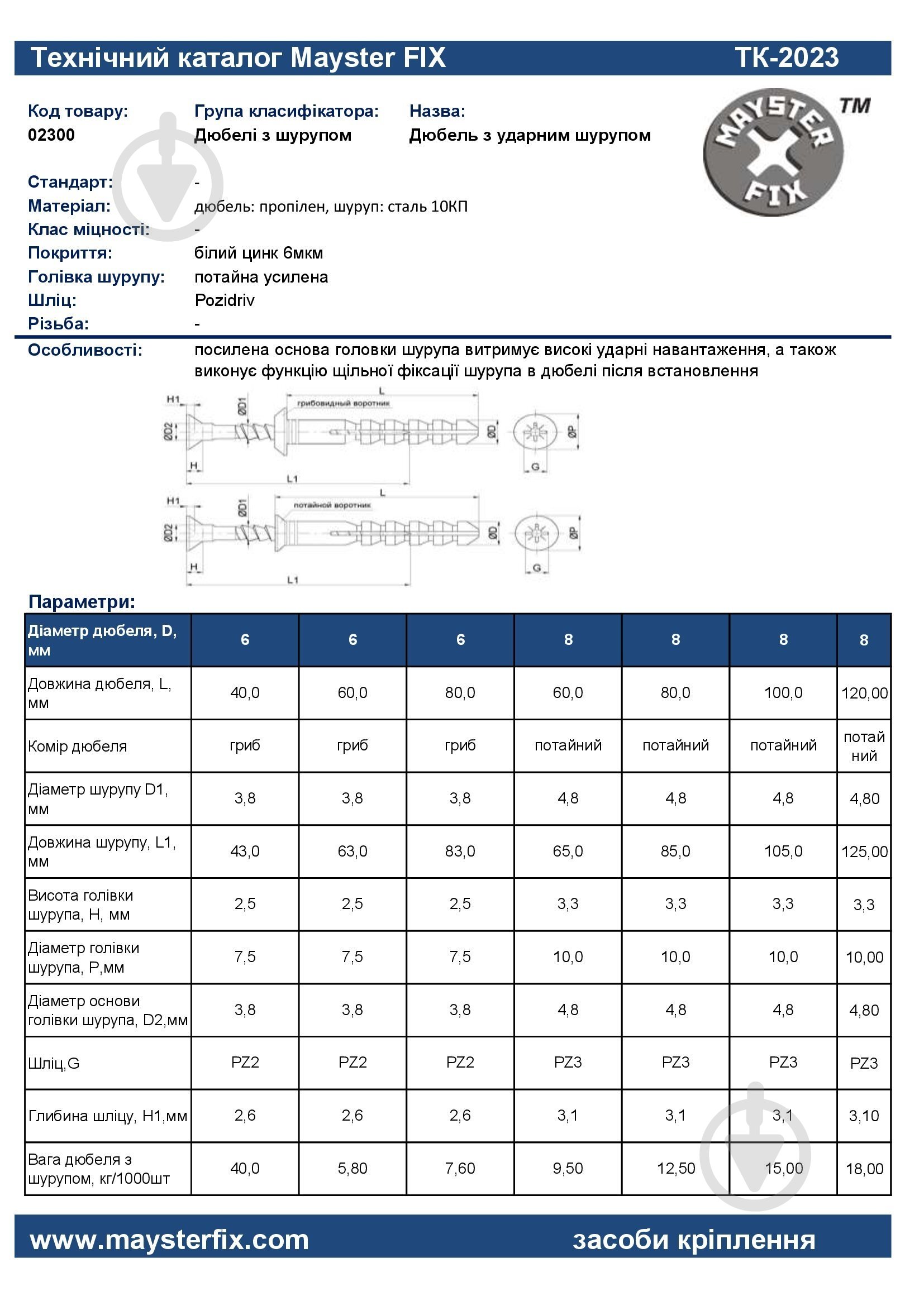Дюбель с ударным шурупом потай Mayster FIX 8x60 мм 100 шт. - фото 4