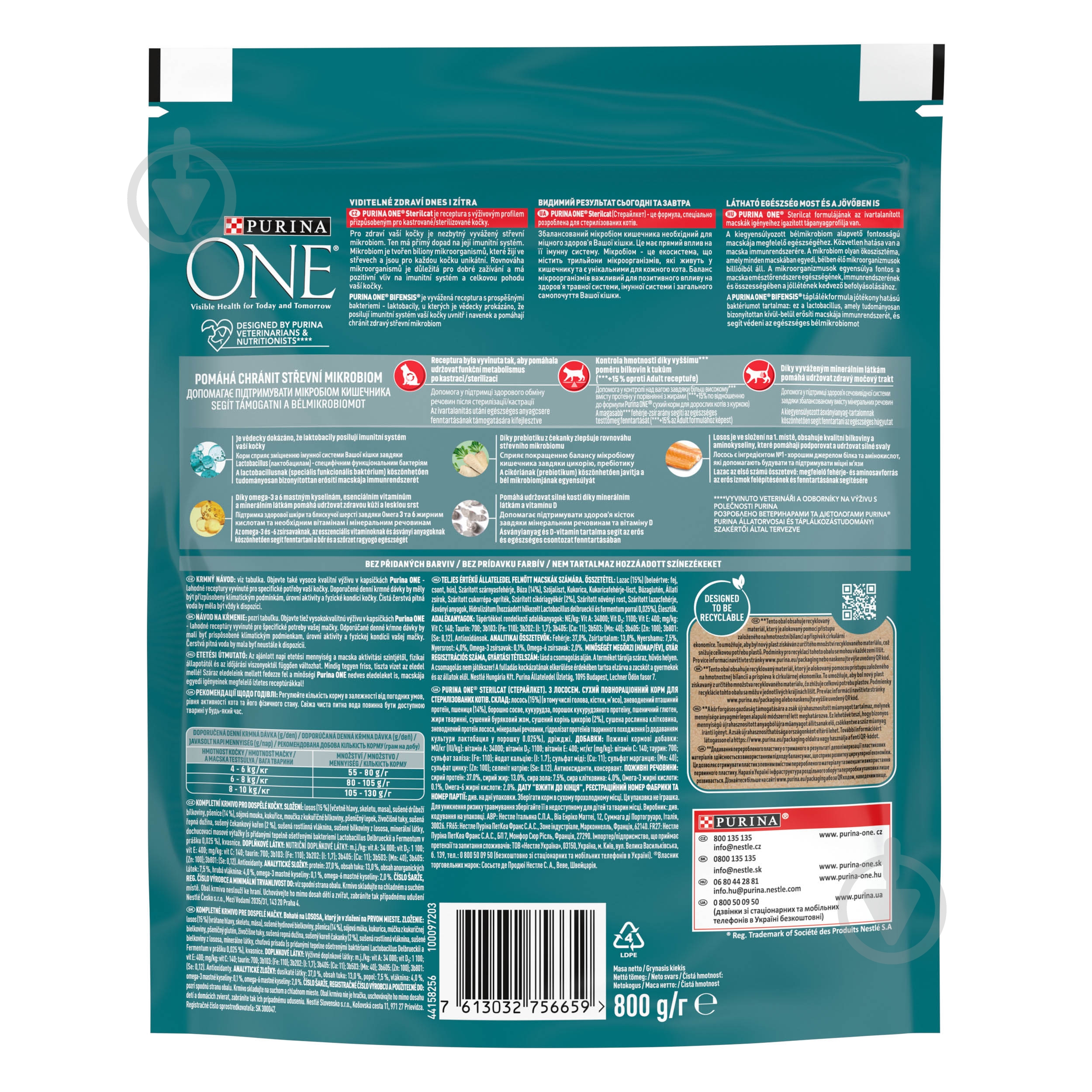 Корм сухой для взрослых стерилизованных кошек ONE by Purina Sterilcat комплекс Bifensis с лососем и пшеницей 800 г - фото 2