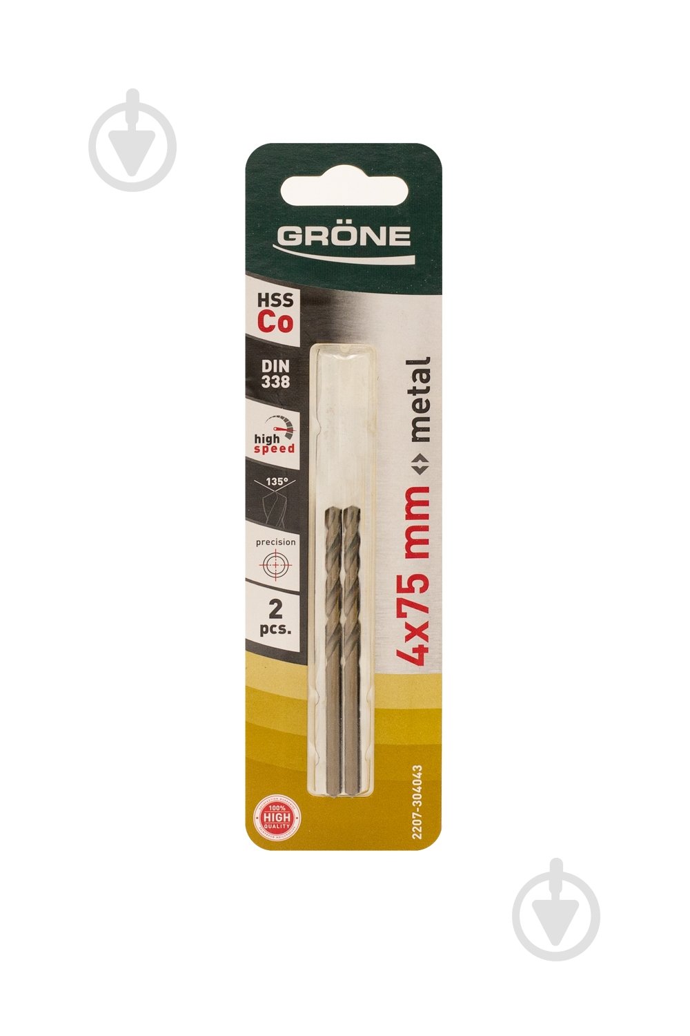 Сверло по металлу Grone 4x75 мм HSS-Co 2 шт. 2207-304043 - фото 1