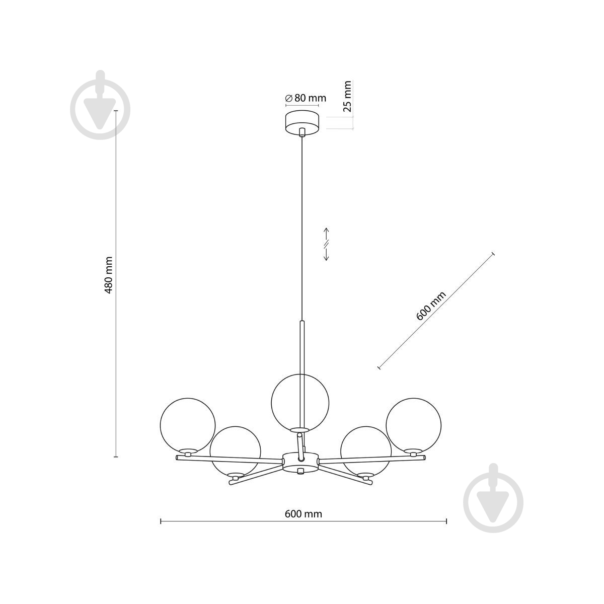 Люстра потолочная LIGHT SET LARA 5728 5x15 Вт E27 графит/черный - фото 8