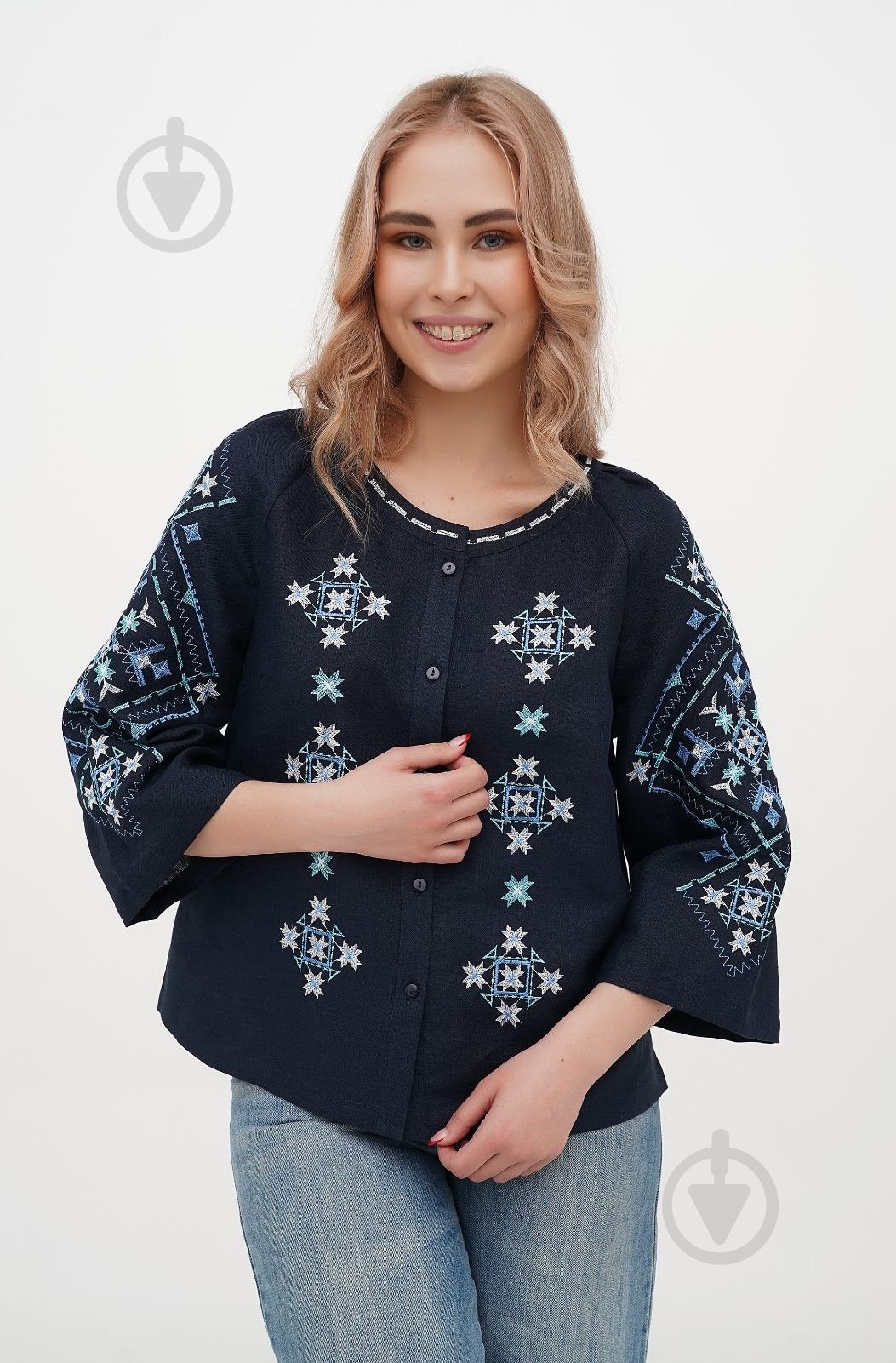 Блуза Галерея льна Ольха р. 56 синий 9451/56/999 - фото 1 Блуза Галерея льна Ольха р. 56 синий 9451/56/999 - фото 1