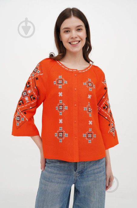 Блуза Галерея льна Ольха р. 56 оранжевый 9451/56/200 - фото 1 Блуза Галерея льна Ольха р. 56 оранжевый 9451/56/200 - фото 1