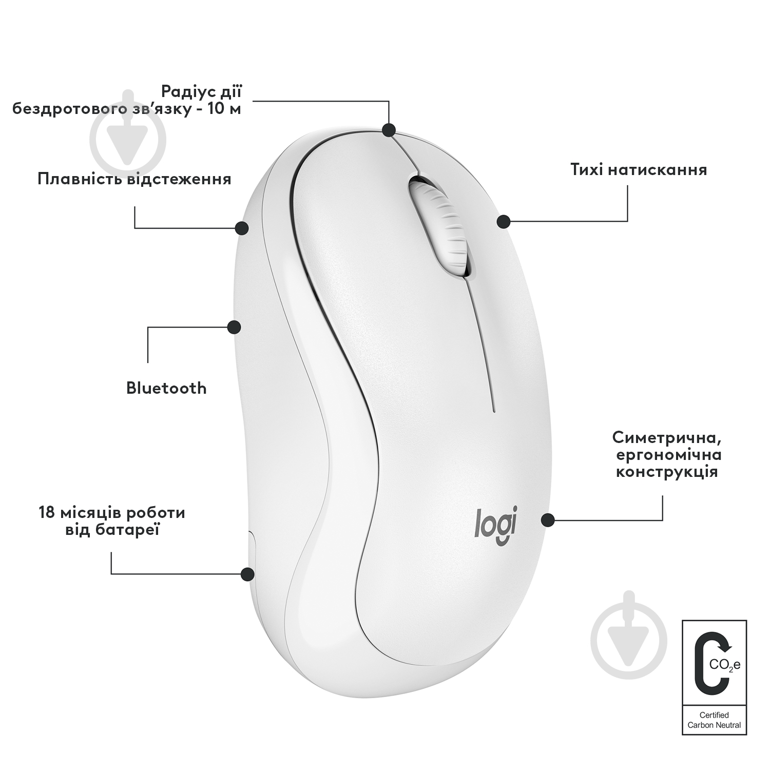 Мишка Logitech M240 Silent Bluetooth Mouse white (L910-007120) - фото 7