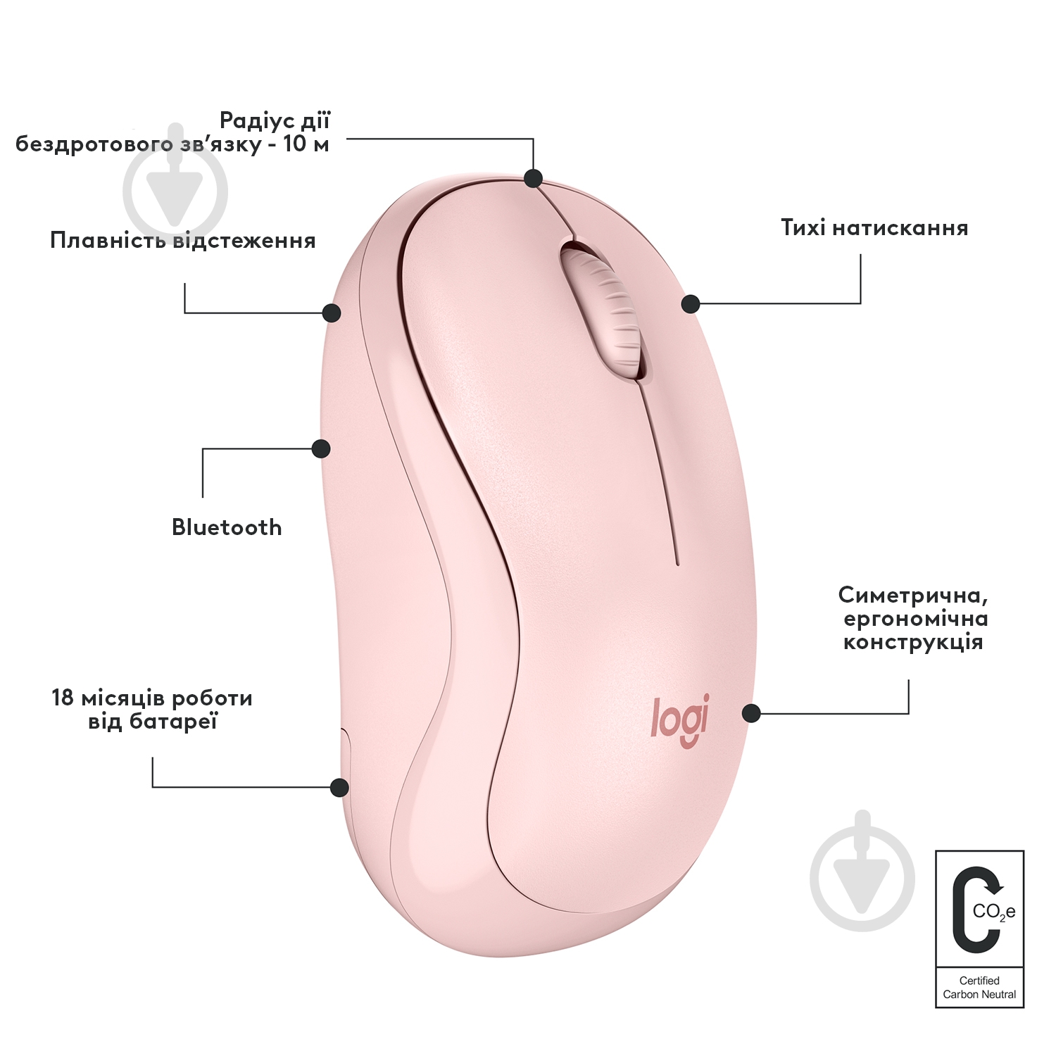 Мишка Logitech M240 Silent Bluetooth Mouse rose (L910-007121) - фото 7 Мишка Logitech M240 Silent Bluetooth Mouse rose (L910-007121) - фото 7