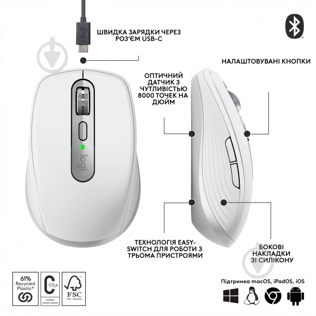 Мышка беспроводная Logitech MX Anywhere 3S Bluetooth pale grey (L910-006930) - фото 6 Мышка беспроводная Logitech MX Anywhere 3S Bluetooth pale grey (L910-006930) - фото 6