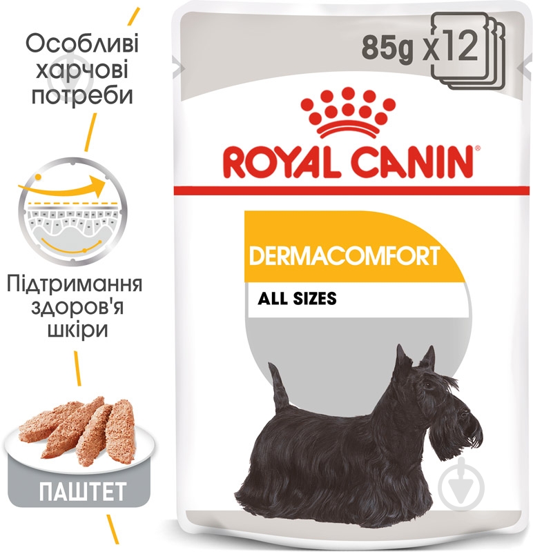 Корм влажный для взрослых собак для всех пород Royal Canin DERMACOMFORT LOAF (Ол Сайзес Дермакомфорт), пауч, 85 г 85 г - фото 2