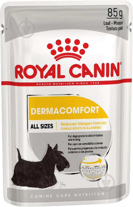 Корм влажный для взрослых собак для всех пород Royal Canin DERMACOMFORT LOAF (Ол Сайзес Дермакомфорт), пауч, 85 г 85 г - фото 1