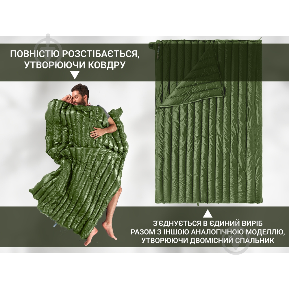 Спальний мішок Naturehike з натуральним пухом CWM295 CNK2300SD013, зелений (+11°C/-8°C) - фото 2