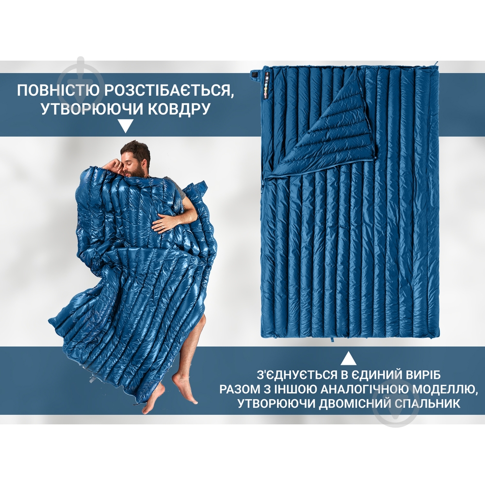 Спальний мішок Naturehike з натуральним пухом CWM295 CNK2300SD013, блакитний (+11°C/-8°C) - фото 2 Спальний мішок Naturehike з натуральним пухом CWM295 CNK2300SD013, блакитний (+11°C/-8°C) - фото 2