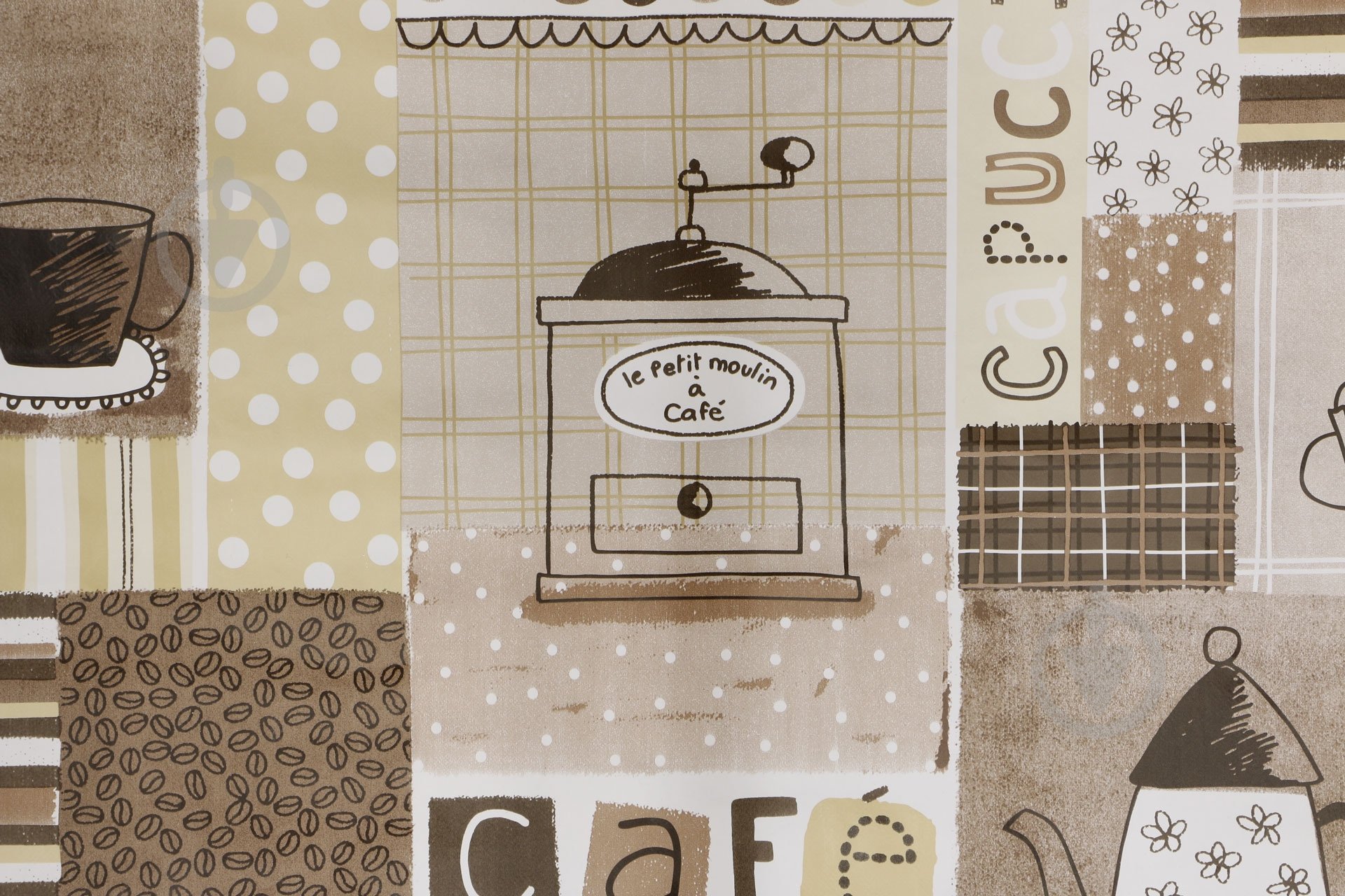 Клеенка на стол UP! (Underprice) с подкладкой Кафе 1,4м  бежевый с принтом - фото 2