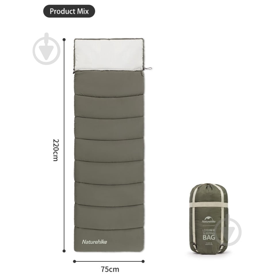 Спальний мішок Naturehike LD350 CNK2300SD016, темно-зелений (+2°C/-20°C) - фото 2