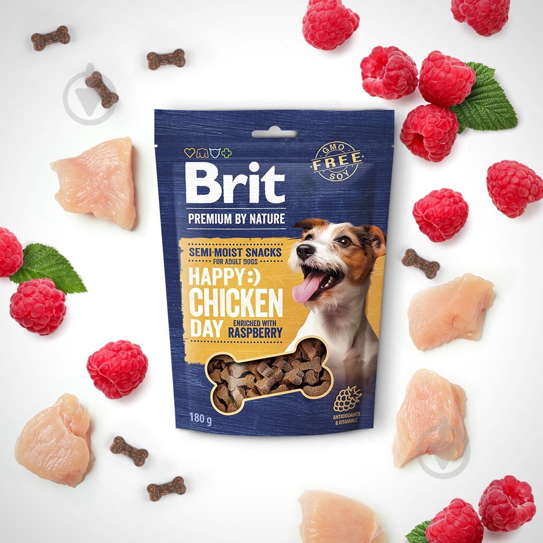 Ласощі Brit Premium Semi-moist Snacks Chicken with Raspberry напіввологі з куркою і малиною 180 г - фото 2 Ласощі Brit Premium Semi-moist Snacks Chicken with Raspberry напіввологі з куркою і малиною 180 г - фото 2